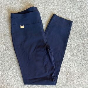 Navy Blue Slim Fit Pull On Dress Pants